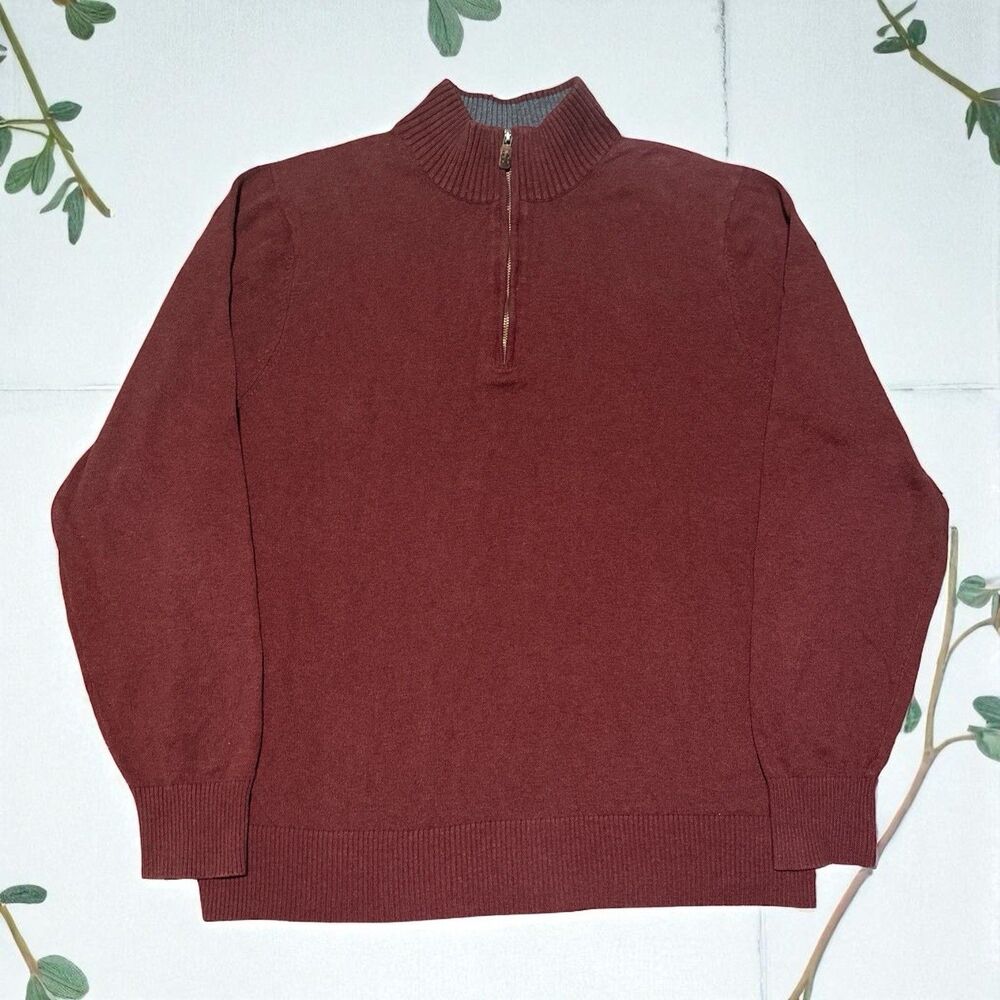 Eddie Bauer Men’s XLT 1/4 Zip Sweater Maroon Cotton Cashmere Pullover